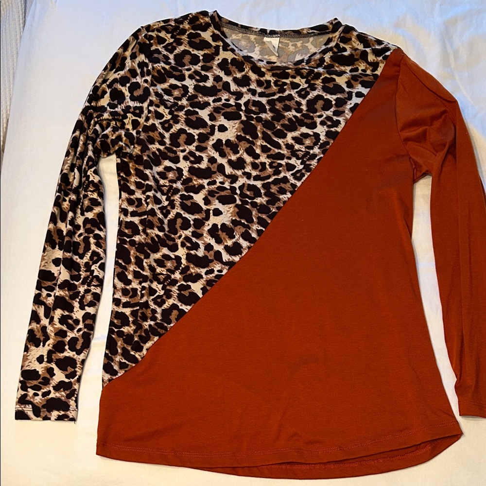 Chic Leopard and Rust Long Sleeve Top
